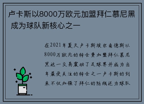 卢卡斯以8000万欧元加盟拜仁慕尼黑 成为球队新核心之一 卢卡斯以8000万欧元加盟拜仁慕尼黑 成为球队新核心之一